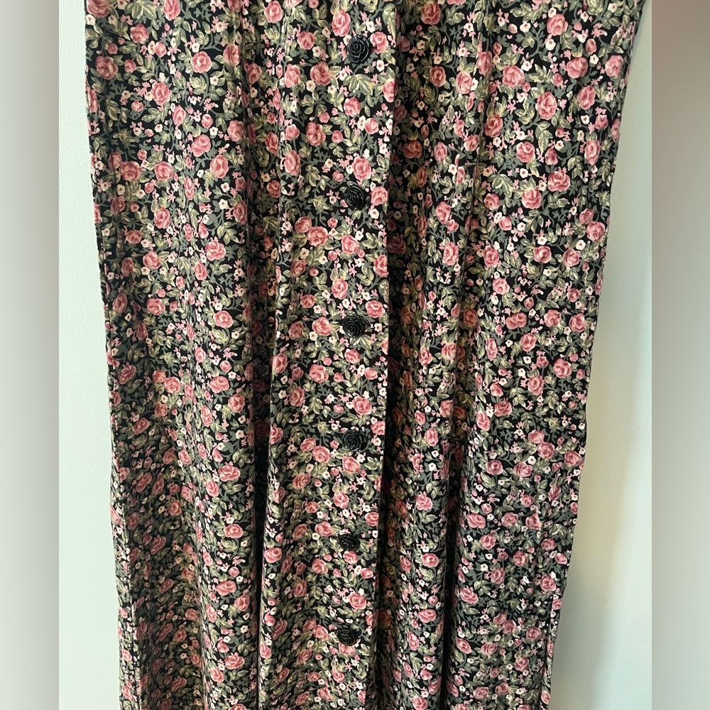 Vintage Black Floral Maxi Dress with Pink and Green Prints - Picture 13 of 13